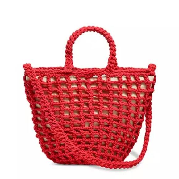 Madewell Red Crochet Rope Medium Tote Shoulder Bag NEW - Picture 1 of 11